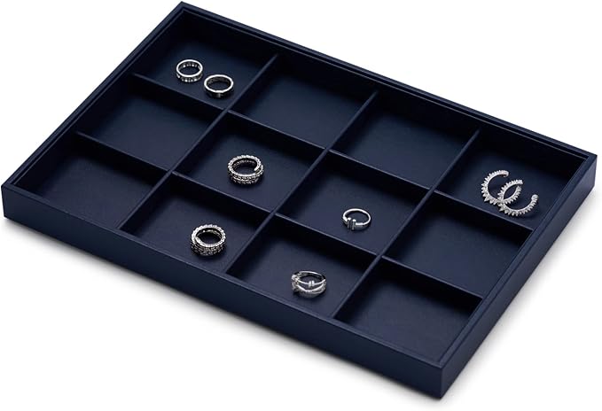 Oirlv Stackable Premium Leather Jewelry Trays 12 Grid Jewelry Drawer Organizer Trays Bracelet Earrings Watches Showcase Display Organizer - Image 5