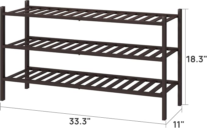 viewcare Long Shoe Rack, Bamboo Wood Shoe Rack for Closet, Entryway & Hallway, 3-Tier Stackable Shoe Shelf - Image 2