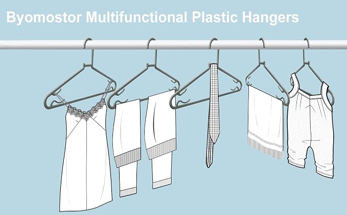 Byomostor Plastic Hangers 50 Pack, Light Weight Durable Clothes Hangers with Hooks Standard Size G-Shape&Non-Slip Coat Hangers for Everyday Use (Grey) - Image 5