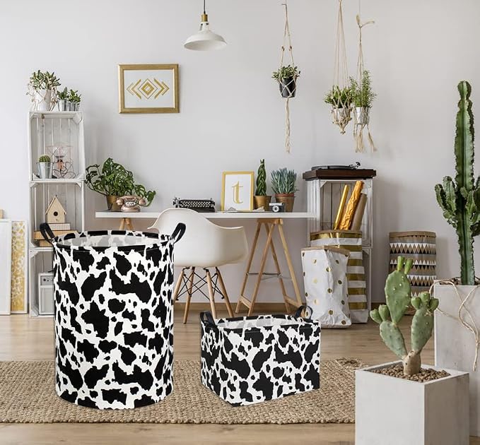 Cow Print Laundry Basket Baby Nursery Clothes Hamper Collapsible Toy Storage Bin Organizer with Handles for Kids,Boys and Girls Room Decor(Cow) - Image 4