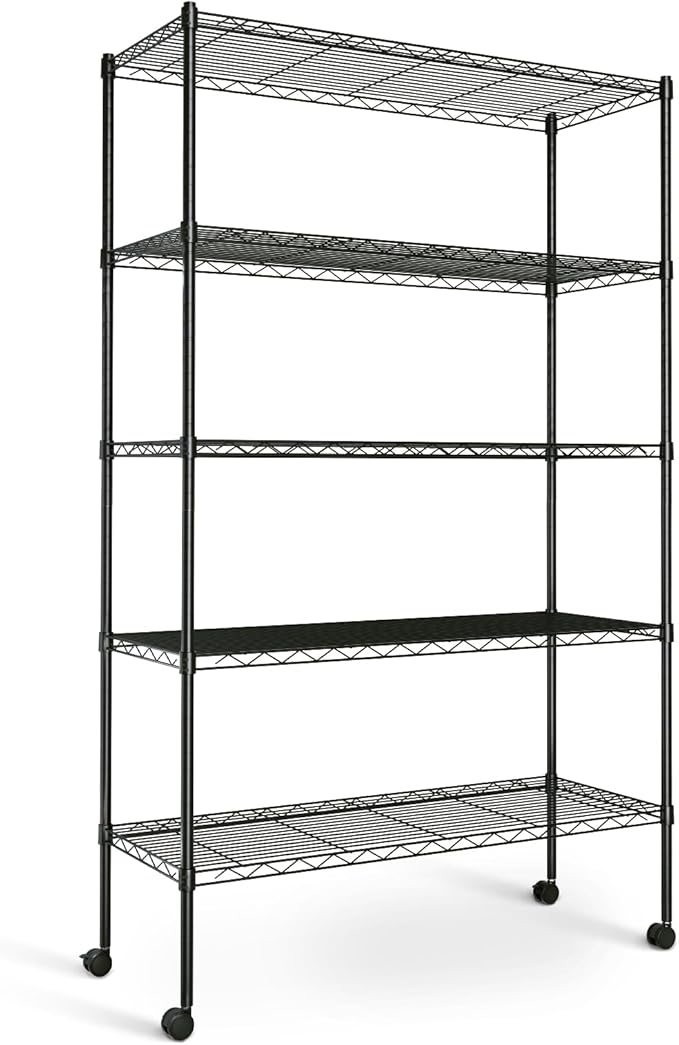 Simple Deluxe Heavy Duty 5-Tier Storage Shelving Unit, 35.83" W x 13.98" D x 61.02" H, 1250 Lbs Loading Capacity, Black by SimpleDeluxe
