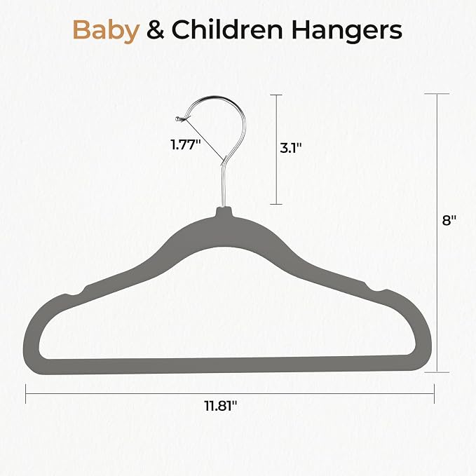 GoodtoU Velvet Baby Hangers Kid Hangers Clothing 11" Toddler Infant Hanger for Nursery 20 Pack - Drak Grey - Image 2