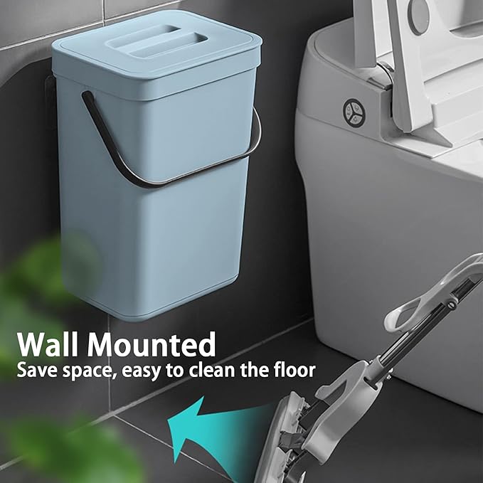 stonespace Compost Bin Kitchen, Under Sink Compost Bin Indoor Sealed, 3.2 Gallon/12L Compost Bucket for Kitchen, Wall Mounted Trash Can，Small Trash Can with Lid，1 Pack Blue - Image 5