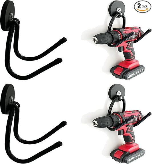 Pmsanzay 2 Pack Power Drill Tool Organizer Holder,Magnetic Tool Holders,Garage Tool Storage Rack,Heavy Duty Large Garage Magnet Utility Hooks with Rubber Coating, No Scratches - No Power Drill by Pmsanzay