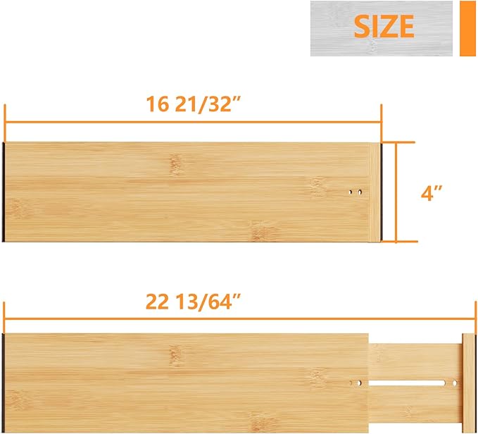 BAMEOS 4" High Drawer Dividers Bamboo Separators Organization Expandable Organizers for Kitchen Bedroom Bathroom Dresser Office 4-pack - Image 4