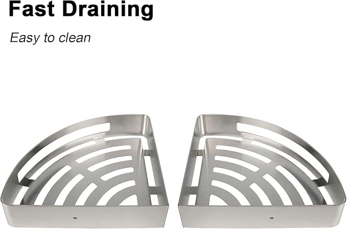 NearMoon Bathroom Shower Caddy 2 Pack, No Drill 304 Stainless Steel Shower Organizer with 2 Hooks (Corner Shelf, Brushed Nickel) - Image 5