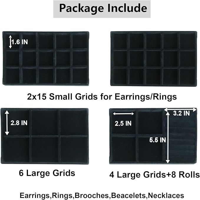 Set of 4 Stackable Jewelry Trays Organizer, Velvet Earring Organizer, Jewelry Organizer Showcase Display Drawer Organizer Storage, Earring Holder Necklace Bracelet Ring Accessary Organizers (Black) - Image 4