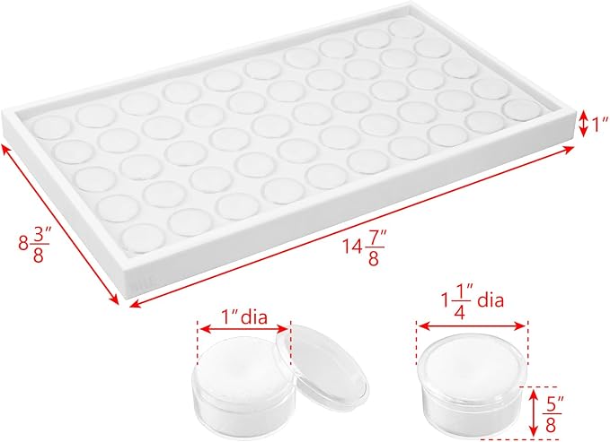 Ikee Design 50 White Foam Gem and Bead Storage Jars Showcase Stackable Display Tray Storage Box for Collectibles, Home Organization, 14.75 W x 8.25 D x 1 H in - Image 2