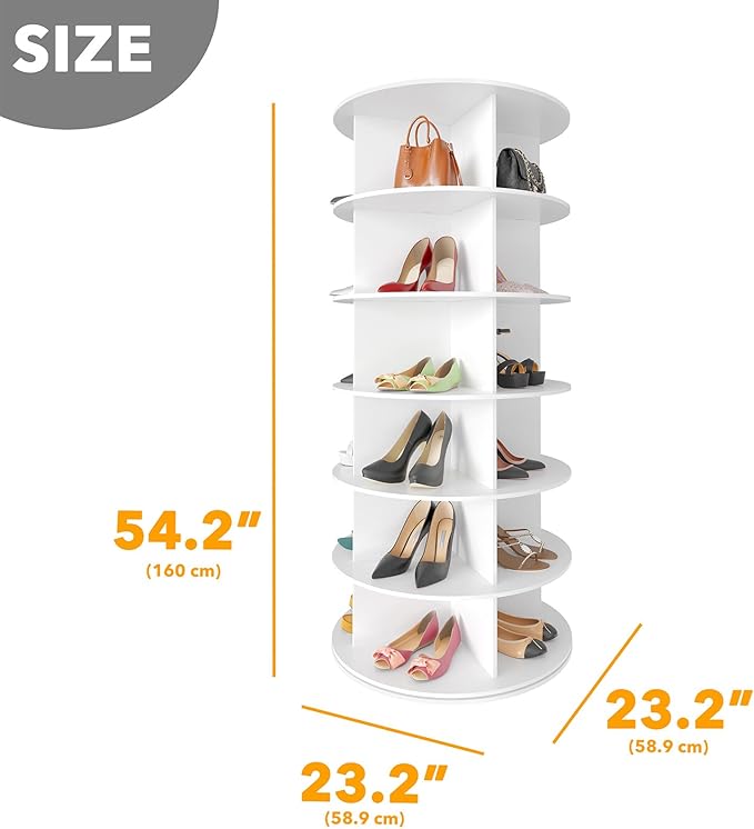 SpaceAid 6 Tier Rotating Shoe Rack Tower, Spinning Shoe Display Lazy Susan, Revolving 360 Shoe Rack Storage Round Carousel, Vertical Handbag Rotate Shoes Closet Organization (6-Tier White) - Image 2