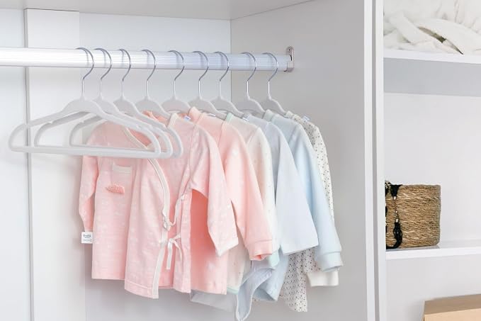 ManGotree 11" Baby Velvet Hangers, Non-Slip Kids Coat Hangers with 360° Swivel Hook, Ultra-Thin Felt Children's Hanger for Infant & Toddler Clothes, 66 Pack (White) - Image 7