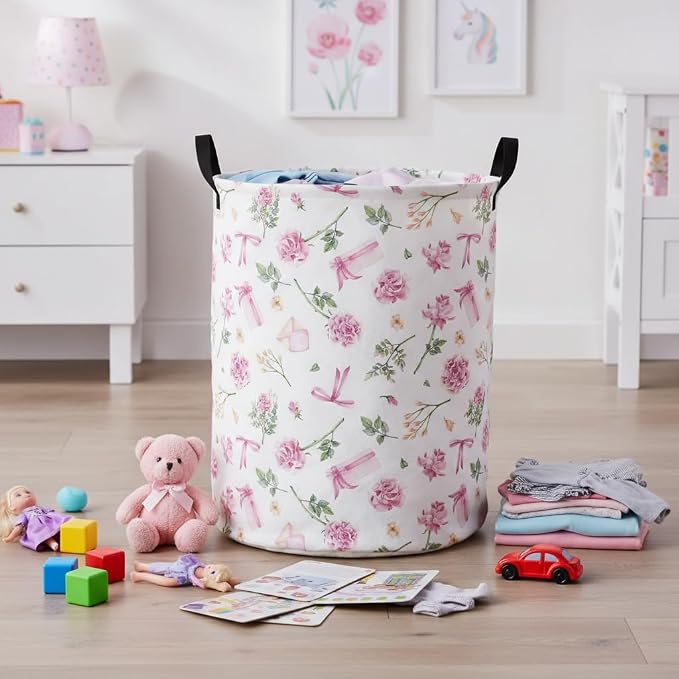 Baby Laundry Basket Baby Nursery Hamper Kids Laundry Basket Toy Storage Bin for Boys Room Decor Gift Baskets for Bedroom Bathroom(Gift Flower) - Image 6