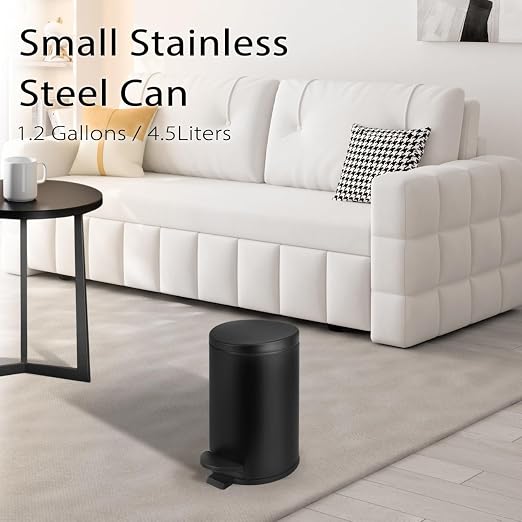 TIPGO 1.2 Gallon Small Black Trash Can, 4.5 Liters Bathroom Garbage Can with lid, Mini Step Trash Bin, Stainless Steel Wastebasket for Bathroom, Bedroom, Office (Matte Black) - Image 6