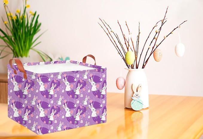 CLOCOR Rectangular Storage Basket Empty,Gift Basket,Waterproof Storage Bin with Handles,Room Decor(Purple Easter) - Image 3