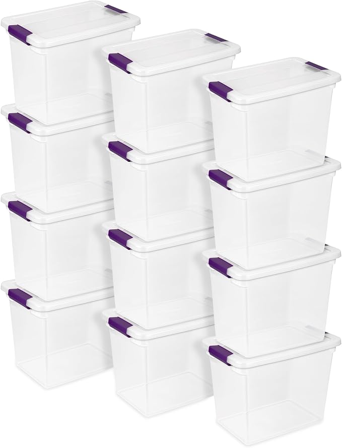 Sterilite 12-Pack 27 Quart ClearView Latch Box, Stackable Organizer Bins with Latching Lids - Clear Plastic Organization Containers for Closet, Bedroom, Shelving Units and Everyday Home Storage by Sterilite