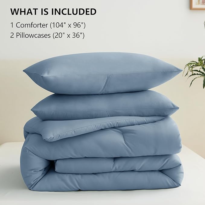 CozyLux California King Comforter Set Grayish Blue, 3 Pieces Cal King Solid Breathable Quilted Bedding Set, Dusty Blue Luxury Soft Lightweight Bed Set with Down Alternative Comforter and 2 Pillowcases