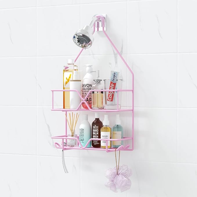 TreeLen Pink Shower Caddy Over Shower Head, Pink Bathroom Accessories, Gift for Girlfriend, Wife, Little Girl by TreeLen