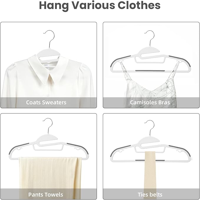 BAGAIL Plastic Hangers 50 Pack with Non-Slip Design,0.2 Inches Thick, 360°Swivel Hook Space Saving Organizer for Bedroom Closet,Shirts,Pants(White- S Shaped) - Image 5
