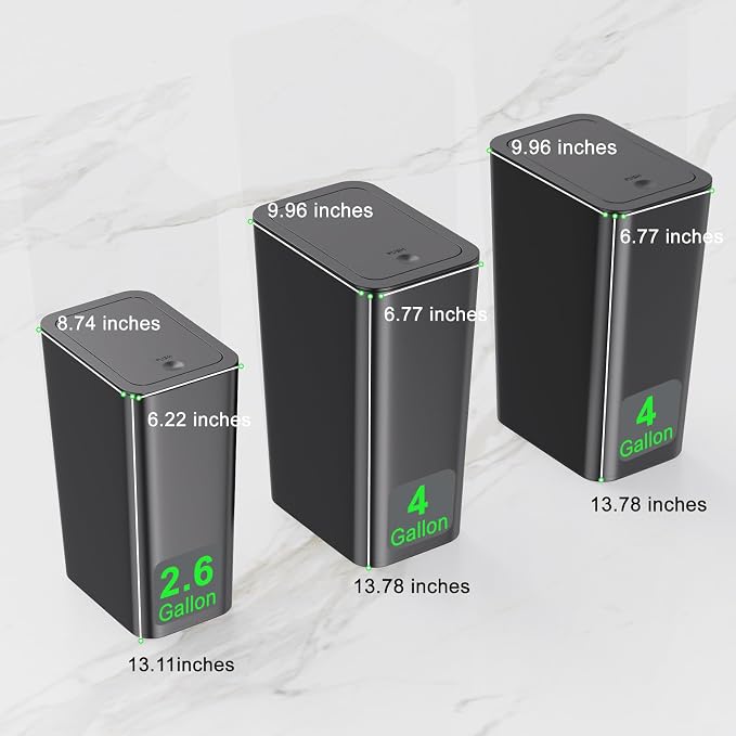 N. NETDOT 3 Pack (2 of 4 Gal & 1 of 2.6 Gal) Small Trash Can with Lid,Bathroom Garbage Can with Pop-Up Lid,Waste Basket for Bathroom,Kitchen,Bedroom,Powder Room,Craft Room,Office,College (Black) - Image 6