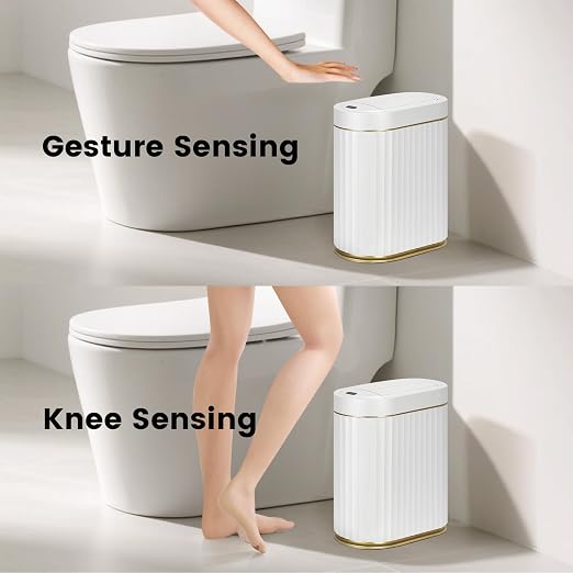 ELPHECO Bathroom Trash Can with Lid Butterfly, Motion Sensor Trash Can Bathroom Decor Automatic Garbage Can Wastebasket Bathroom Accessories, Kitchen, Living Room, Office, White Gold - Image 3
