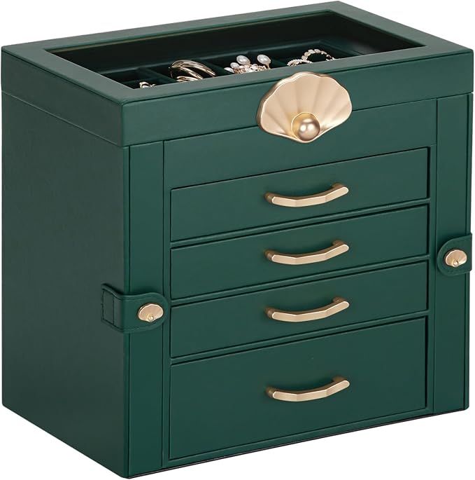 Enthralite Jewelry Box with 4 Drawers: Display Organizer for Earrings Necklaces - Gifts for Girls Women (Forest Green) by Enthralite