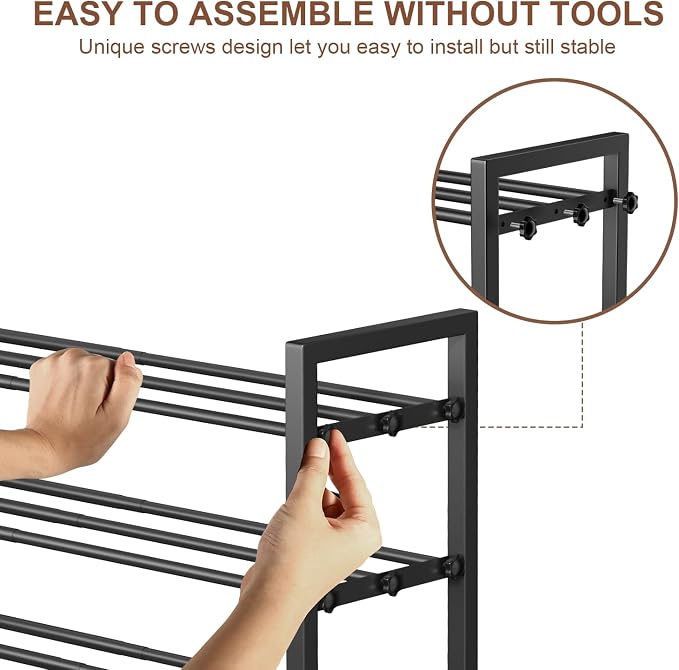 3-Tier Expandable Shoe Rack, Adjustable Shoe Shelf Storage Organizer Heavy Duty Metal Free Standing Shoe Rack for Entryway Closet Doorway (Black) - Image 5
