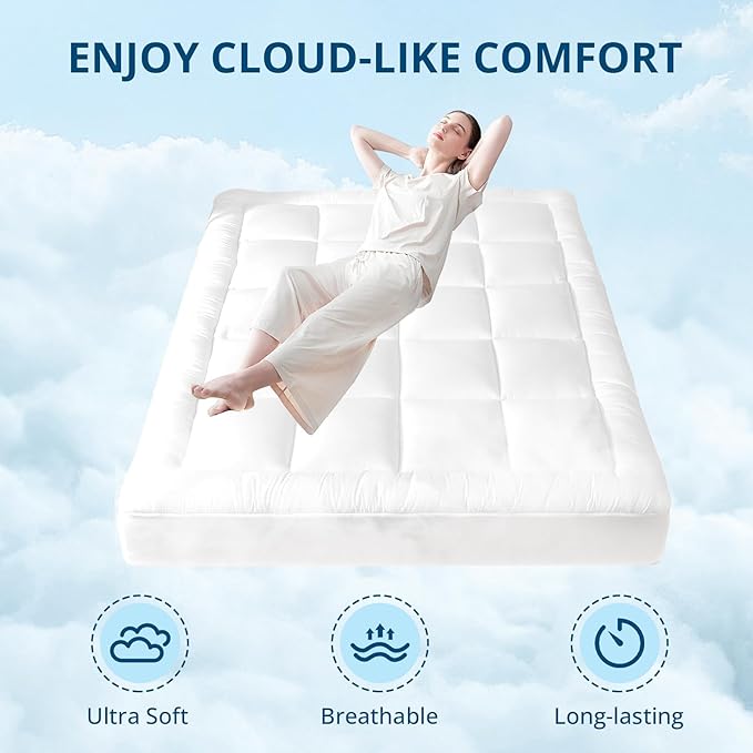 YUGYVOB Mattress Pad Extra Thick, Cooling, and Breathable Twin Mattress Topper 8-21" Deep Pocket Soft Down Alternative Fill
