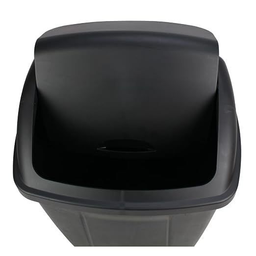 13 Gallon Swing Top Trash Can - Black Plastic Kitchen Garbage Bin with Lid - Image 4