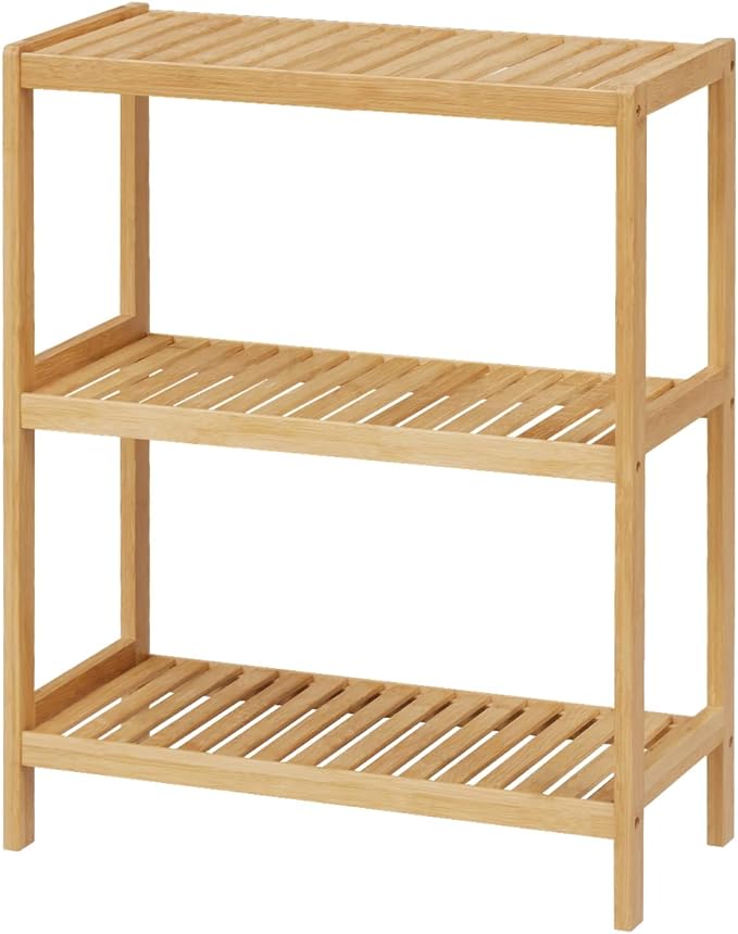 Bamboo Bathroom Shelf, Stand Utility Storage Shelf Multifunctional Bathroom Kitchen Living Room Holder Plant Flower Stand (3-Tier) by Elepude