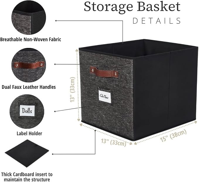 DECOMOMO Storage Baskets, 13x15x13 Storage Cube Bins with Labels for Organizing Shelves Kallax (Kallax / 4pcs, Black Pattern) - Image 3