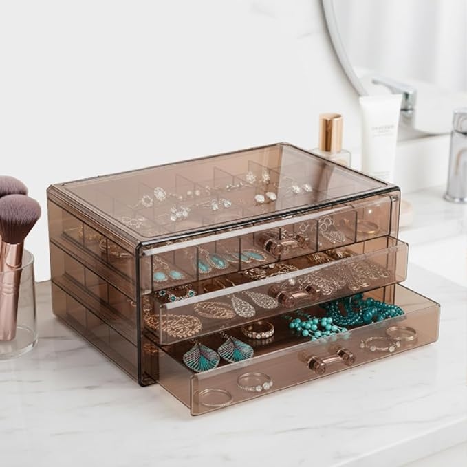 Earring Storage Box Organizer 3 Drawers Acrylic Jewelry Storage Box Holder Transparent Jewelry Display Stand with 72 Cells Gift for Women Girls by Yutaowh