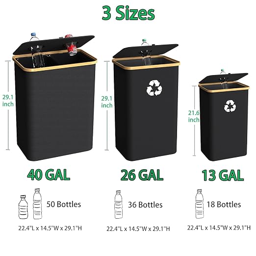 Recycling Bin Kitchen Indoor Home 40 Gallon 156L Recycle Bin with Lid 2 Removeable Reusable Inner Bag Bottle Can Glass Waste Plastice,Big Black - Image 3