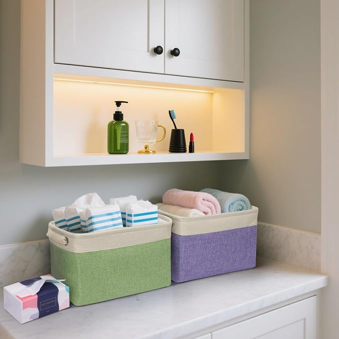 BALEINE 2 Pack Fabric Closet Storage Bins for Shelves, Linen Closet Organizers and Storage, Decorative Baskets for Organizing, Shelf, Clothes, Home, Office (Pink, 12"x8"x8") - Image 6