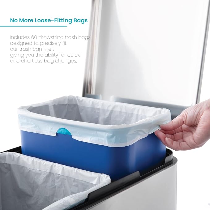 Home Zone Living 5.3 Gallon Kitchen Trash Bags with Drawstring Handles, Heavy Duty Custom Fit Design for 20 Liter Dual Recycling Liners, Code 20R, 60-Count - Image 2