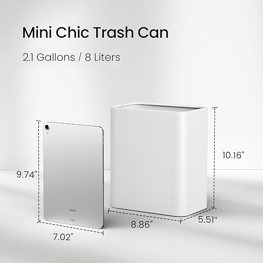 Cesun Small Bathroom Trash Can 2.1 Gallon Wastebasket, Modern Metal Garbage Can Office Waste Basket, White Stainless Steel Trash Bin for Bedroom, Home Office, Toilet, rv, Near Desk, Under Sink. - Image 3