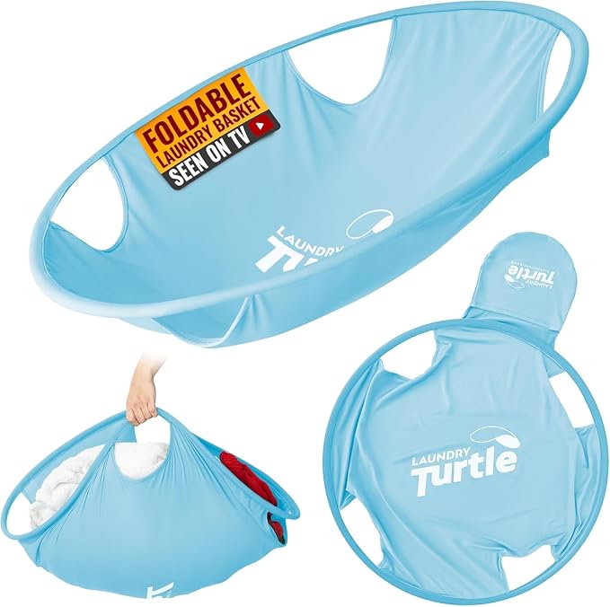 Laundry Turtle Collapsible Laundry Basket | Revolutionary Foldable Laundry Hamper | Innovative Laundry Basket for Dirty Clothes Washing & Dryer Removal Portable Laundry Grabber (Aqua, Small) by LaundryTurtle