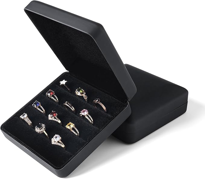 Small Ring Organizer Box, Portable Jewelry Rings Display Collector Case, Jewelry Ring Tray holder Showcase. Modern Rings Storage Boxes Fit for Women, Girl for Travel (Black) - Image 2