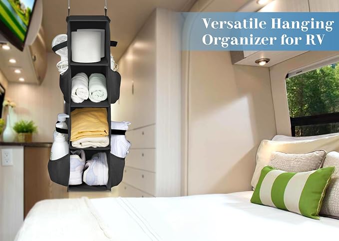 SLEEPING LAMB Short Hanging Shoe Organizer for Closet Storage with Mesh Side Pockets Holds 8 Pairs, Hanging Shoe Rack Hanger RV, Camper, Black - Image 4