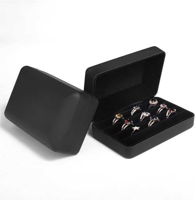 Small Ring Organizer Box. Travel Jewelry Storage Case. Ring Box for Multiple Rings. Portable Ring Display Holder for Women (Black S) - Image 5
