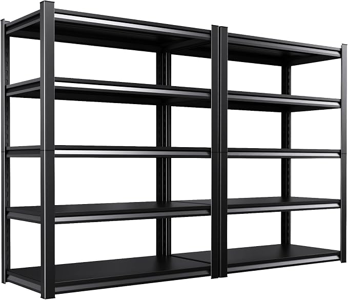 2 Pack Storage Shelves,3000LBS Garage Shelving ,Adjustable Garage Shelves ,Heavy Duty Metal Shelving, 5 Tier Wood Utility Steel Shelf, Easy-to-install Shelving Units and Storage 71.2''x46''x19.7" by KORVENA