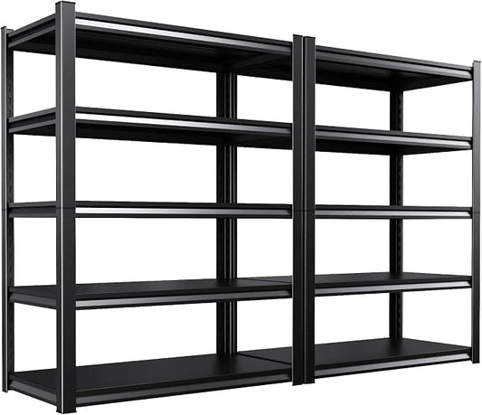 2 Pack Storage Shelves,3000LBS Garage Shelving ,Adjustable Garage Shelves ,Heavy Duty Metal Shelving, 5 Tier Wood Utility Steel Shelf, Easy-to-install Shelving Units and Storage 71.2''x46''x19.7" by KORVENA