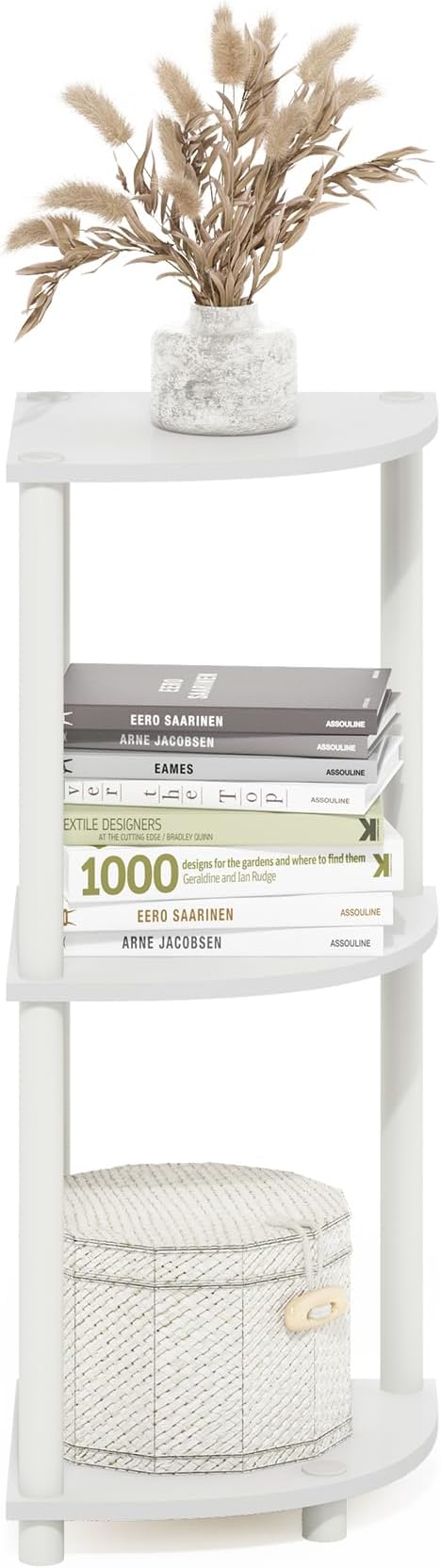 Furinno Turn-N-Tube Corner Shelf, 3-Tier Corner Bookshelf, Display Storage Shelves with Open Shelves, for Organization and Storage, Living Room, Home Office, Garage, White - Image 4