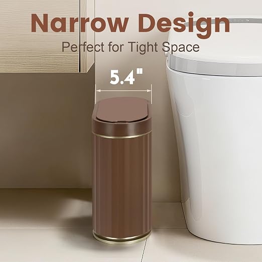 ELPHECO Bathroom Motion Sensor Trash can, 2 Gallon Automatic Garbage Can, Slim Plastic Smart Trash Can with Lid, Commercial Intelligent Trash Bin for Bedroom, Bathroom, Office, Brown Gold - Image 4