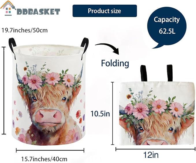 Kids Laundry Basket Cow Hamper for Nursery Farm Hamper Cute Kids Storage Bin Organizer Room Decor for Home(Cattle) - Image 2