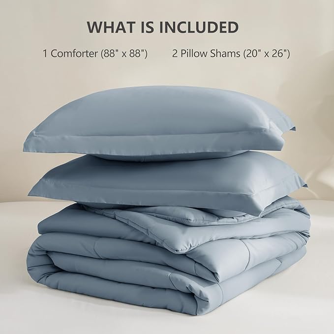 CozyLux Queen Size Comforter Set - Grayish Blue Comforter Queen Size, 3 Pieces Box Stitched Bed Set for All Seasons, Soft Lightweight Bedding Sets with 1 Down Alternative Comforter and 2 Pillow Shams