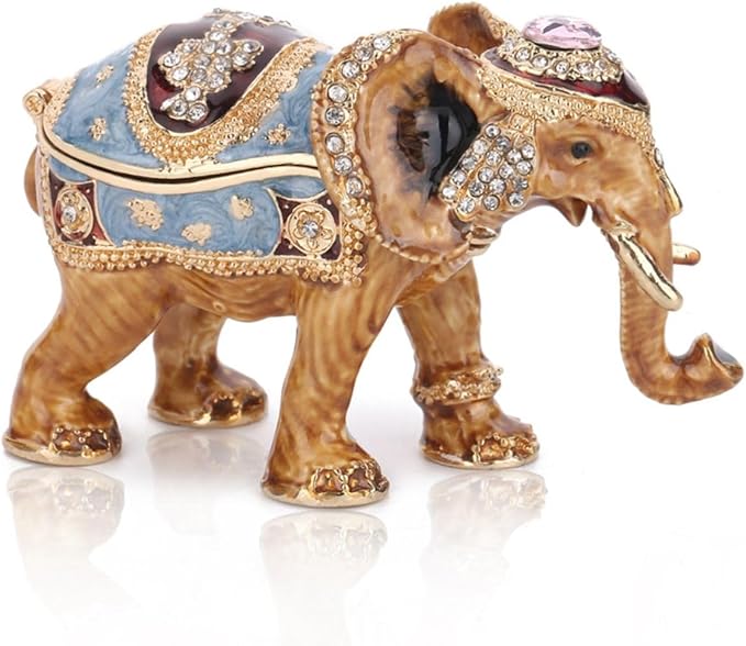 Hand Painted Trinket Box Enamel Vintage Jewelry Box Elephant Hinged Metal Jewelry Organizer Decorative Treasure Box Unique Gifts for Animal Lover by NIODAYGift