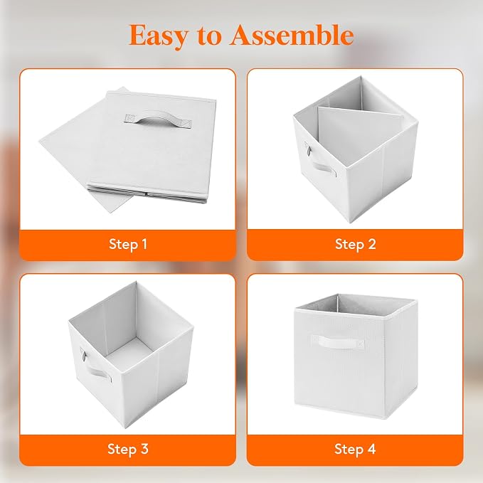 Lifewit Storage Cubes, Foldable Decorative Fabric Storage Baskets for Organizing Home Organizers with Handles for Shelves, Closet, 11 Inch Bins, 18L White, 6 Packs - Image 4