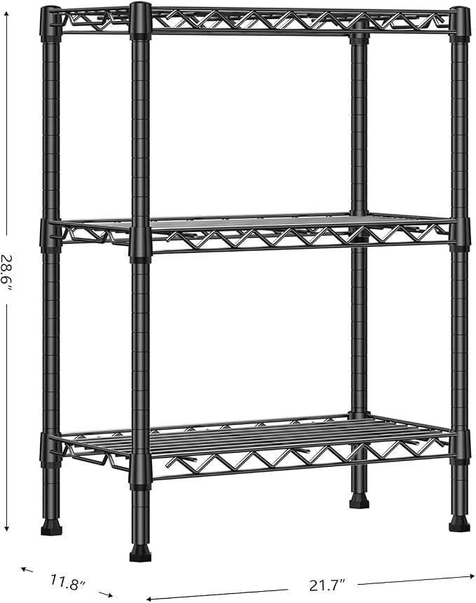 M MZG 750 lbs 3 Tier Shelf Metal Storage Shelves Wire Rack Closet Organizers with PP Board for Garage Kitchen Bathroom Laundry Black 11.8" D x 21.7" W x 28.6" H - Image 3