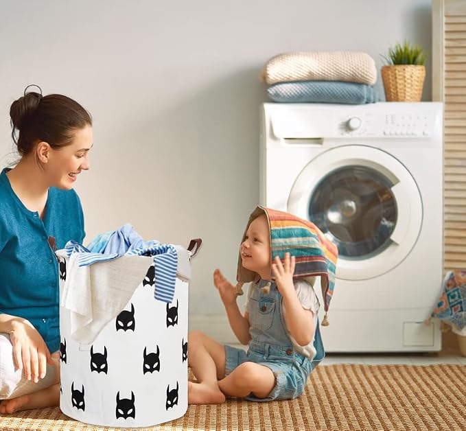 HIYAGON Large Sized Storage Baskets with Handle,Collapsible & Convenient Home Organizer Containers for Kids Toys,Baby Clothing (Black Bats) - Image 2