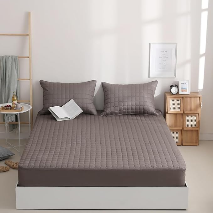 Quilted 100% Cotton Mattress Cover – 6 Colors, Machine Washable, Breathable & Stretchy, Fits up to 16-Inch Deep, Twin/Full/Queen/King (Brown, Full)