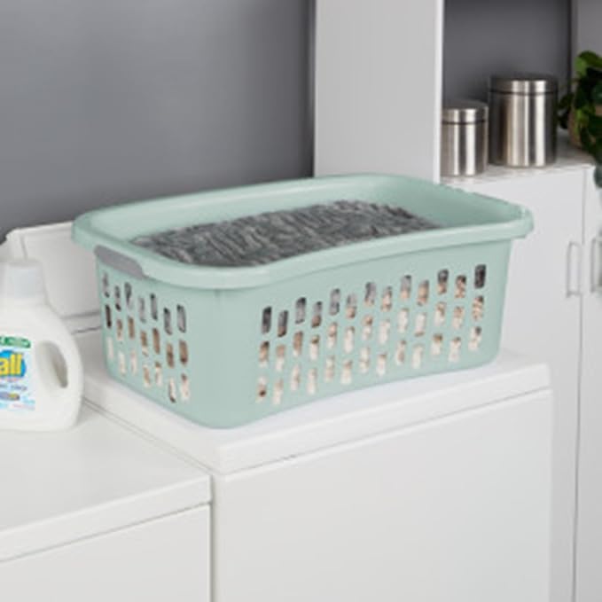 Sterilite 12 Pack HipHold Laundry Basket, Plastic Rectangle Clothes Hamper with Comfort Grip Handles & Reinforced Rim, 1.5 Bushel Capacity, Mint - Image 5
